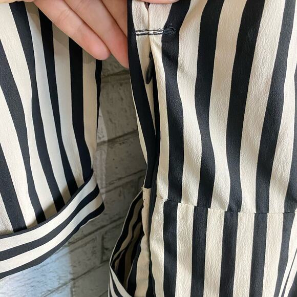 Amuse Society Dress Caught You Looking Striped Faux Wrap Mini Black Cream L - Picture 8 of 8